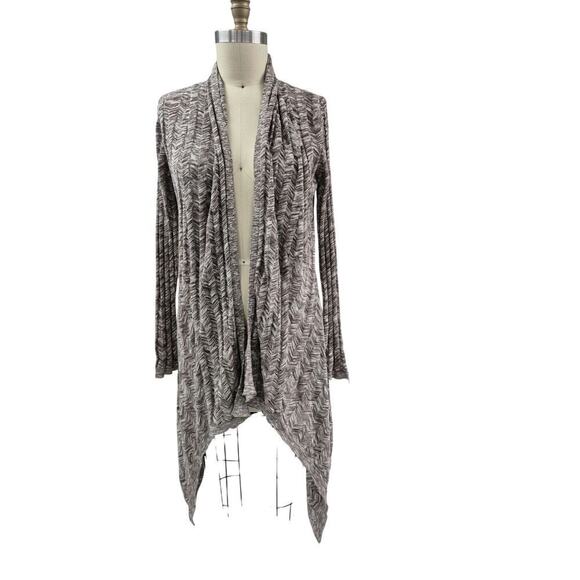 Calvin Klein Jeans brown/cream herringbone long lightweight Open cardigan L - Picture 1 of 10